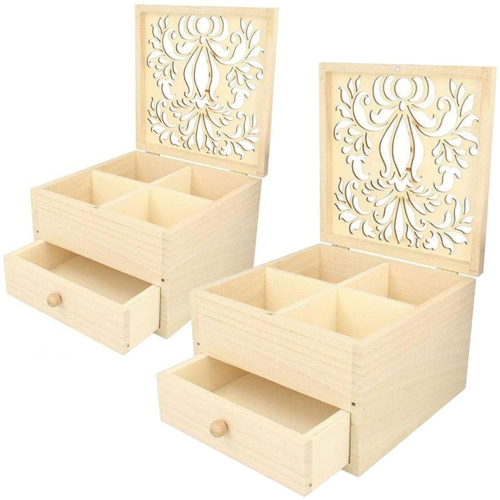 2 Portagioie In Legno Da Decorare 16 X 16 X 10 Cm - Foto 1