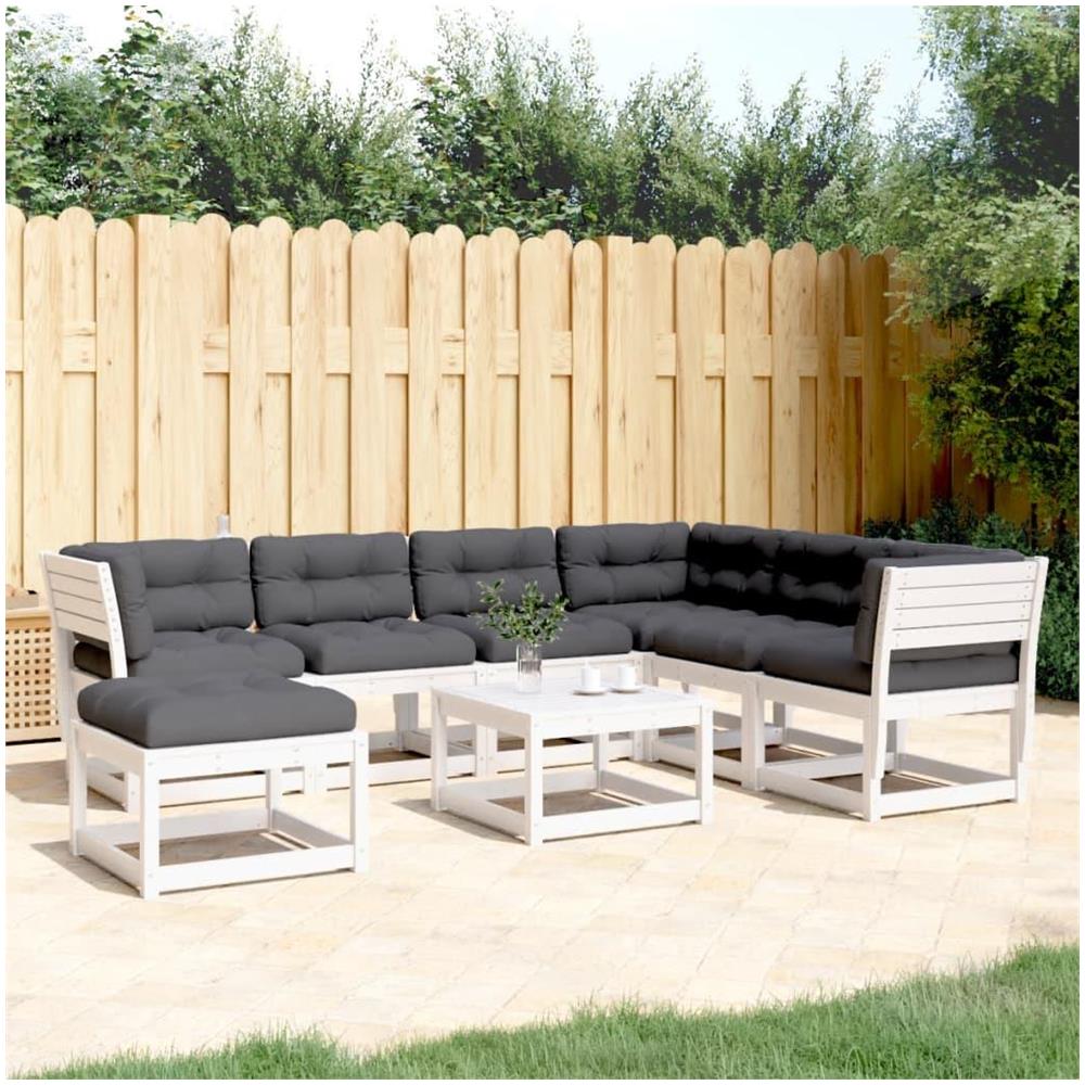 Set Salotto Giardino 7pz con Cuscini Bianco Legno Massello Pino - Foto 2