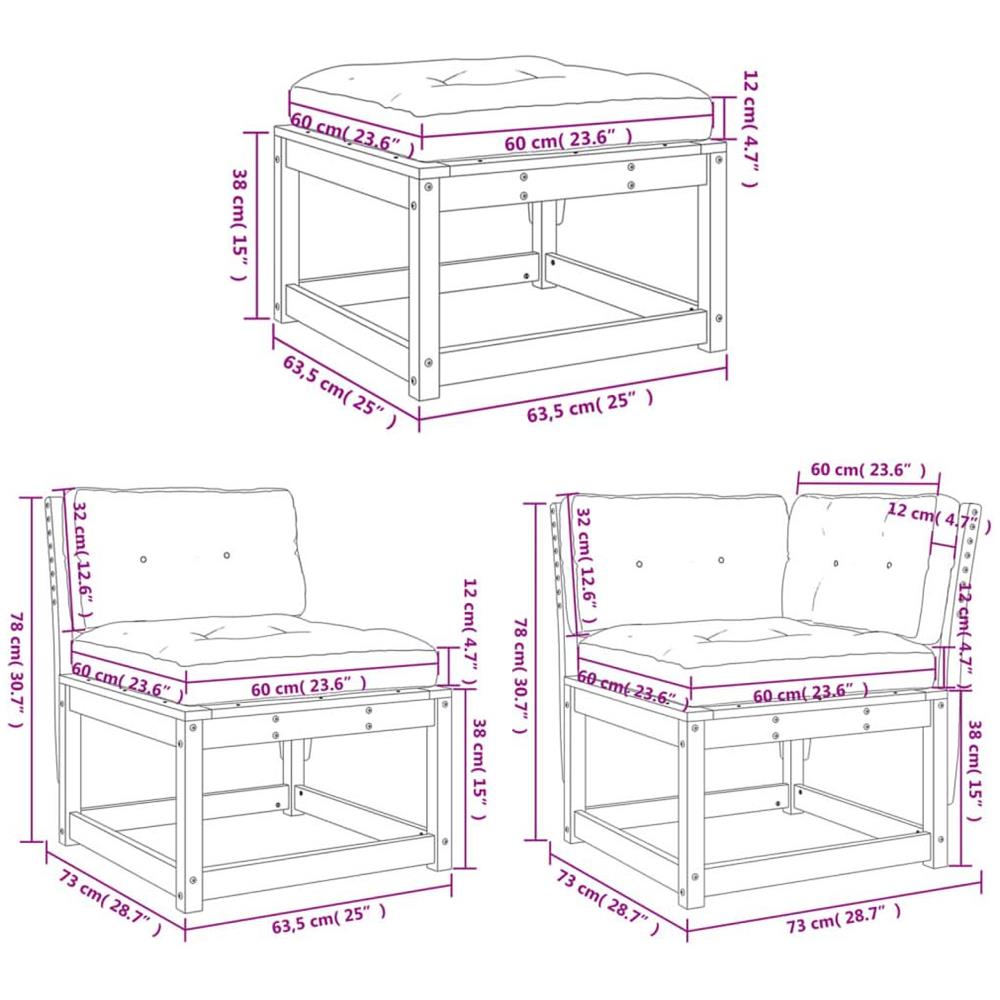 Set Salotto Giardino 7pz con Cuscini Bianco Legno Massello Pino - Foto 10