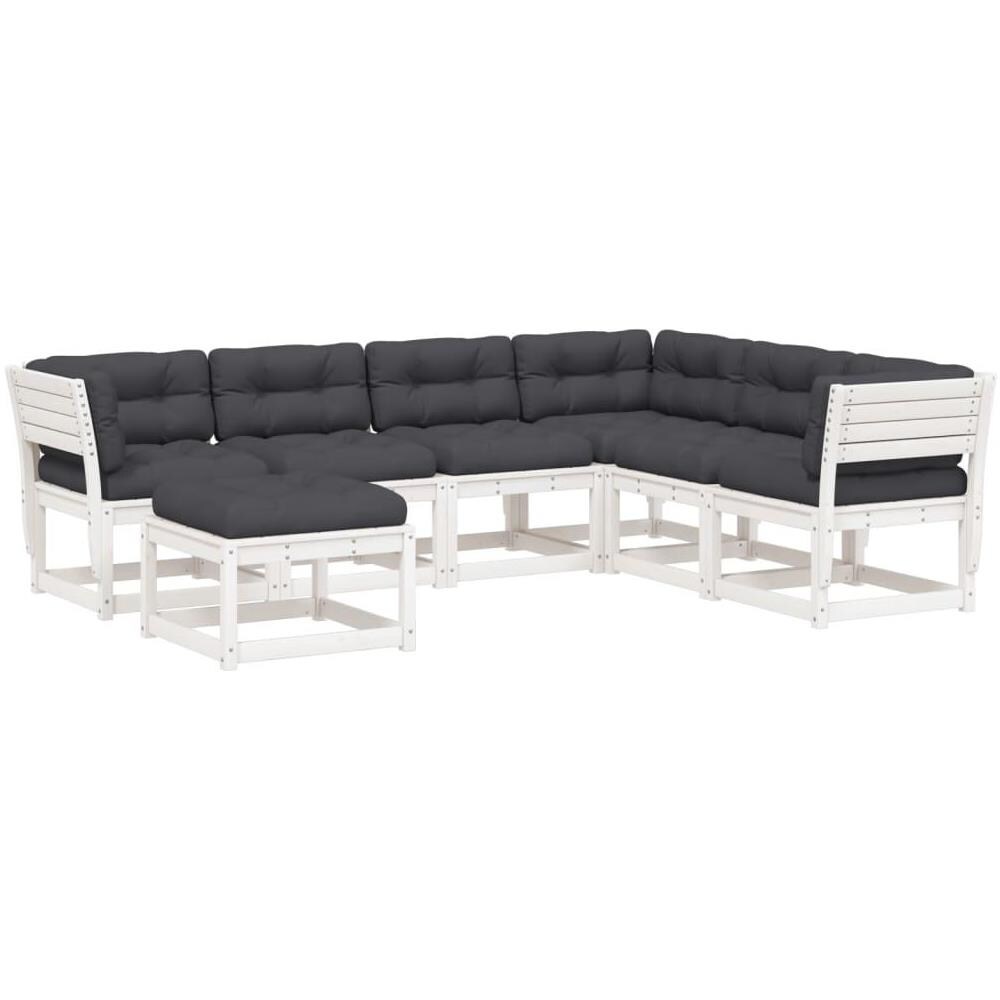 Set Salotto Giardino 7pz con Cuscini Bianco Legno Massello Pino - Foto 1