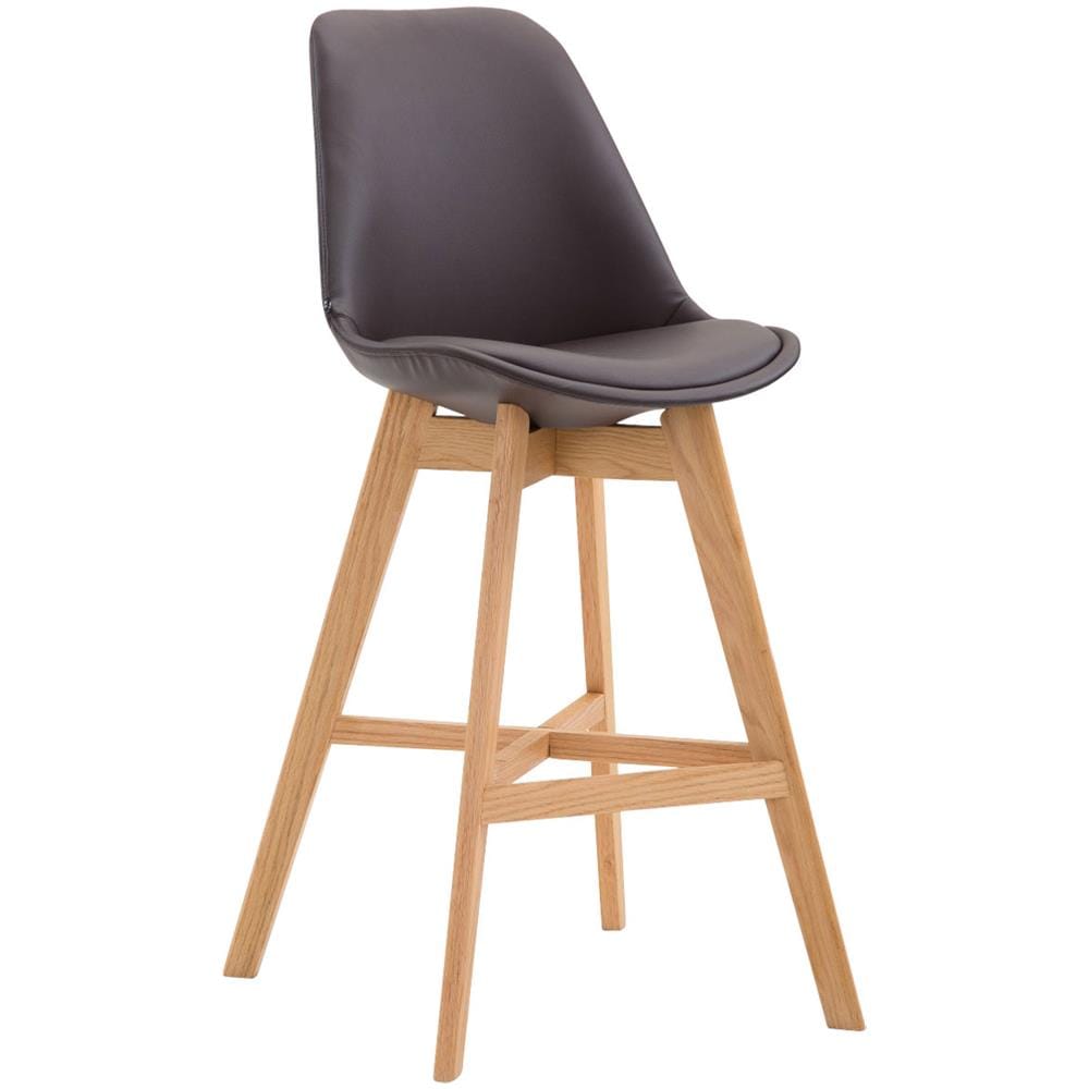 Sgabello Design Tulip Cannes in Similpelle I Sgabello Bar in Legno di Quercia I Sedia Cucina con Poggiapiedi E Schienale Marrone Natura - Foto 1