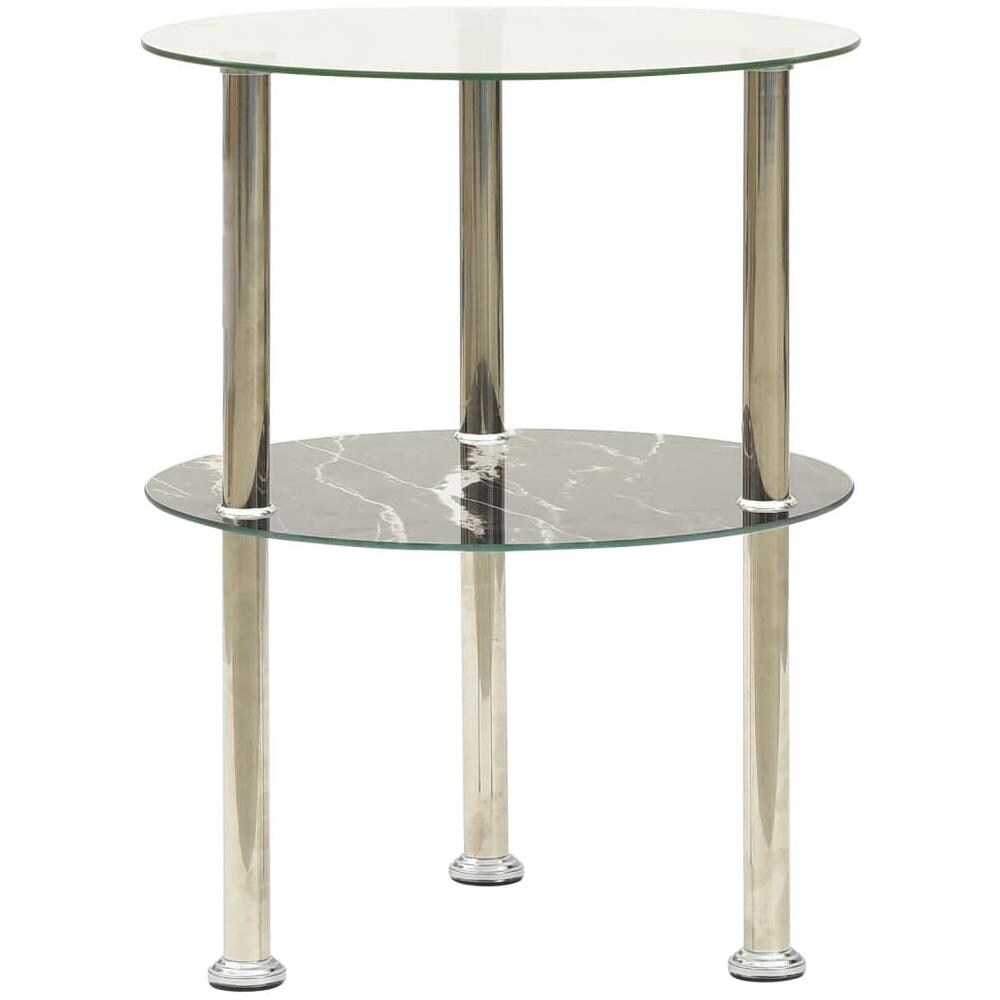 Tavolino a 2Livelli Trasparente&Nero Marmo 38cm Vetro Temperato - Foto 1