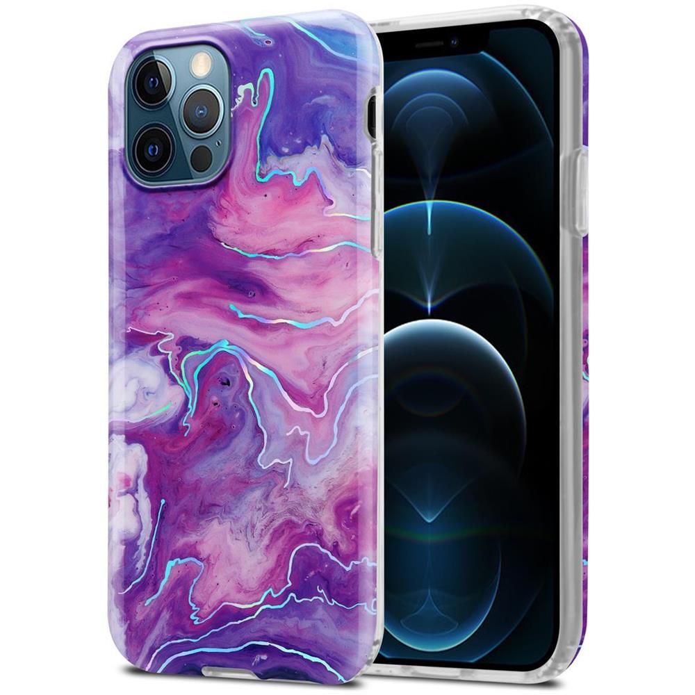 Custodia Compatibile Con Apple Iphone 12 Pro Max In Marmo Rosa Viola No. 19 - Coperchio Protettivo In Silicone Tpu Con Motivo A Mosaico - Foto 1