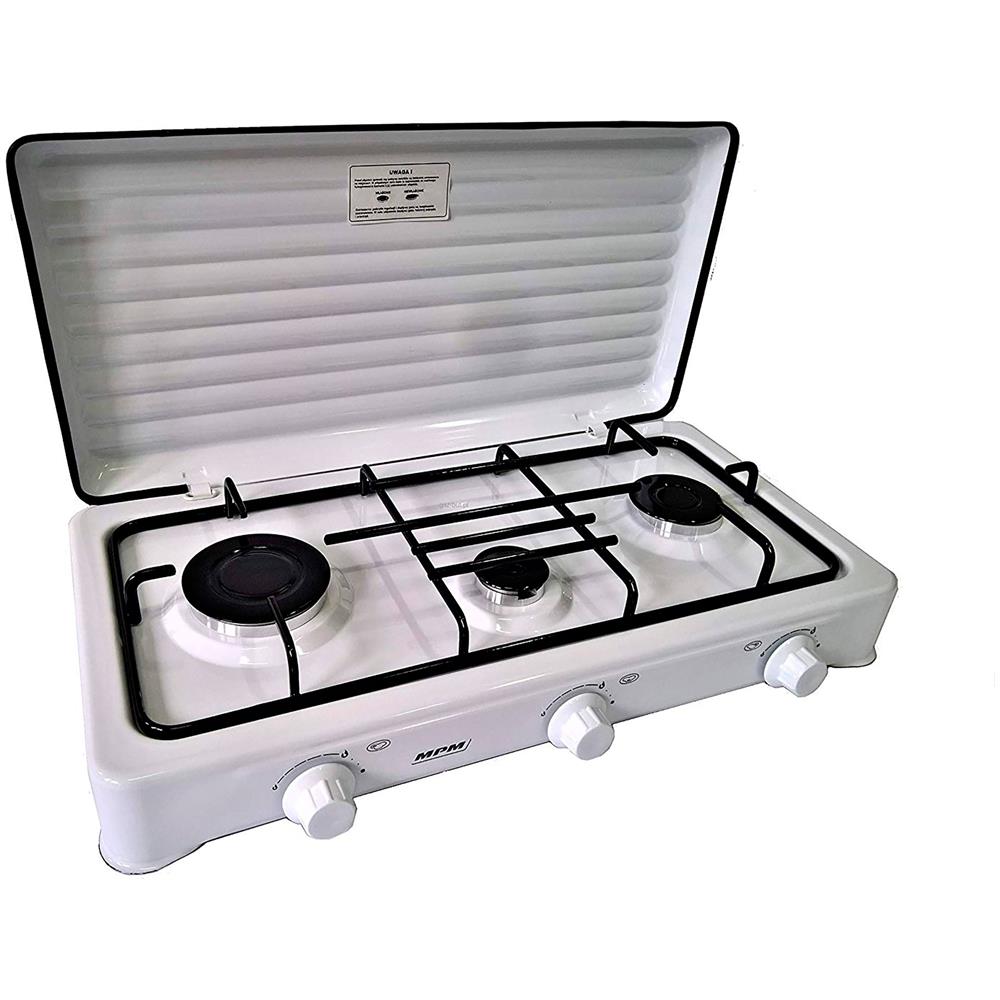 KN-03/1K Fornello a Gas 3 Fuochi con Coperchio Colore Bianco - Foto 2