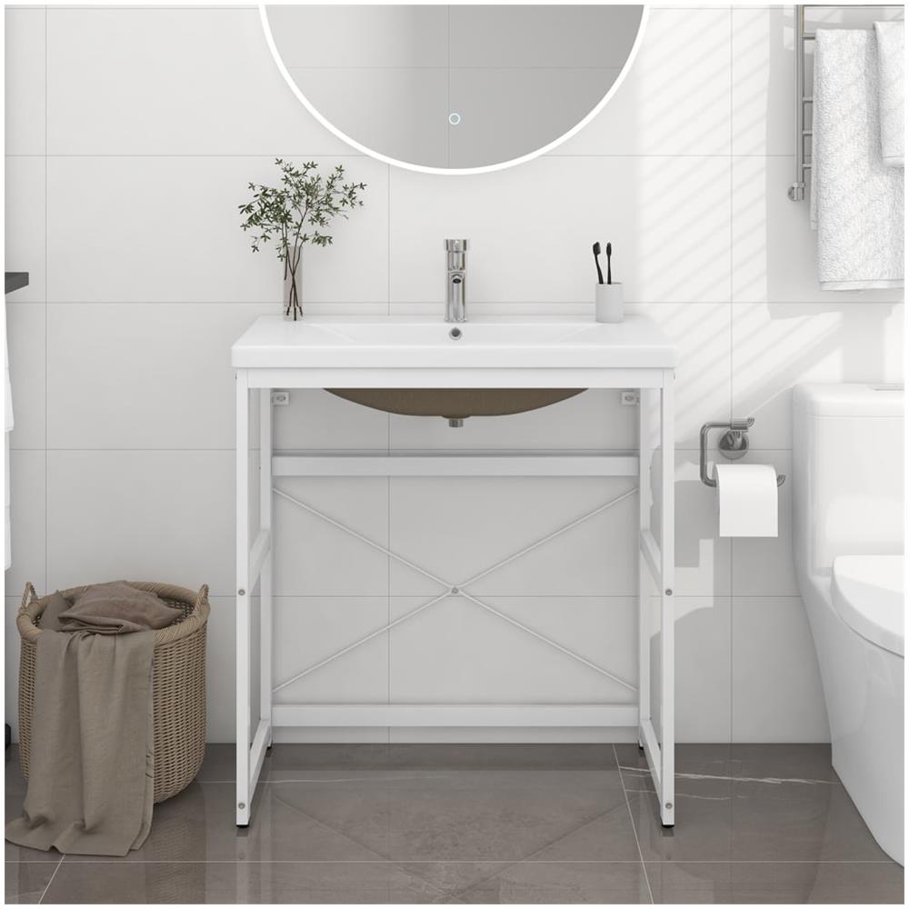 Telaio Per Lavabo Da Bagno Con Lavabo Integrato Bianco In Ferro - Foto 1
