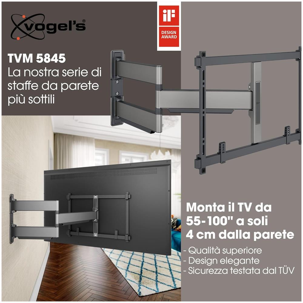 Supporto VOG5858450 da Parete per TV 55-100" Girevole 180° Colore Nero  - Foto 2