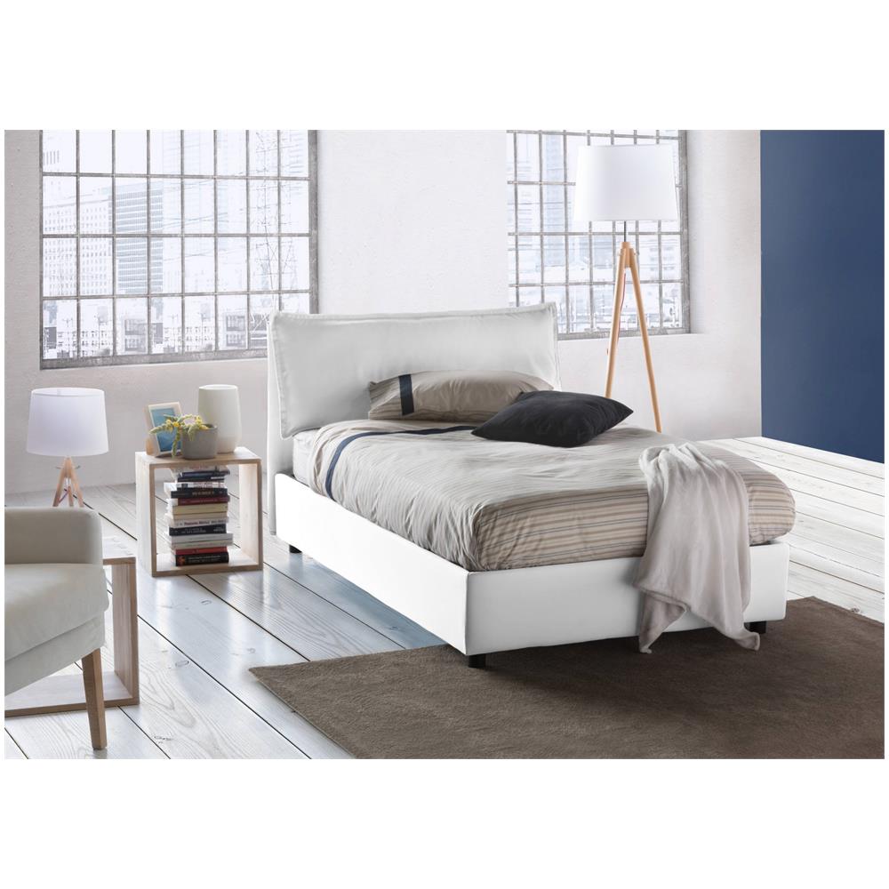 Letto Piazza E Mezza Desirée, Letto Contenitore Con Rivestimento In Tessuto, 100% Made In Italy, Apertura Frontale, Con Materasso Cm 120x190 Incluso, Bianco - Foto 1