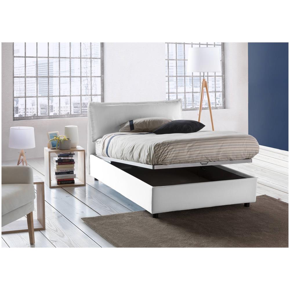 Letto Piazza E Mezza Desirée, Letto Contenitore Con Rivestimento In Tessuto, 100% Made In Italy, Apertura Frontale, Con Materasso Cm 120x190 Incluso, Bianco - Foto 2