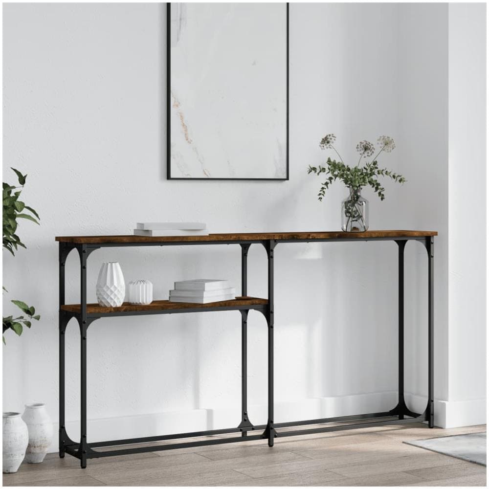 Tavolino Consolle Rovere Fumo 145x22,5x75 Cm Legno Multistrato - Foto 1