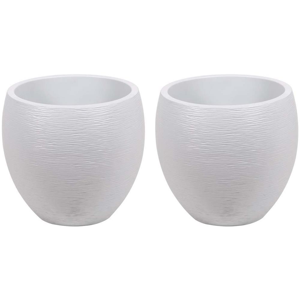 Vaso Per Fiori '' Egg'' - Bianco Cerato- Ø 50 X 45 Cm - Set Di 2 - Foto 2