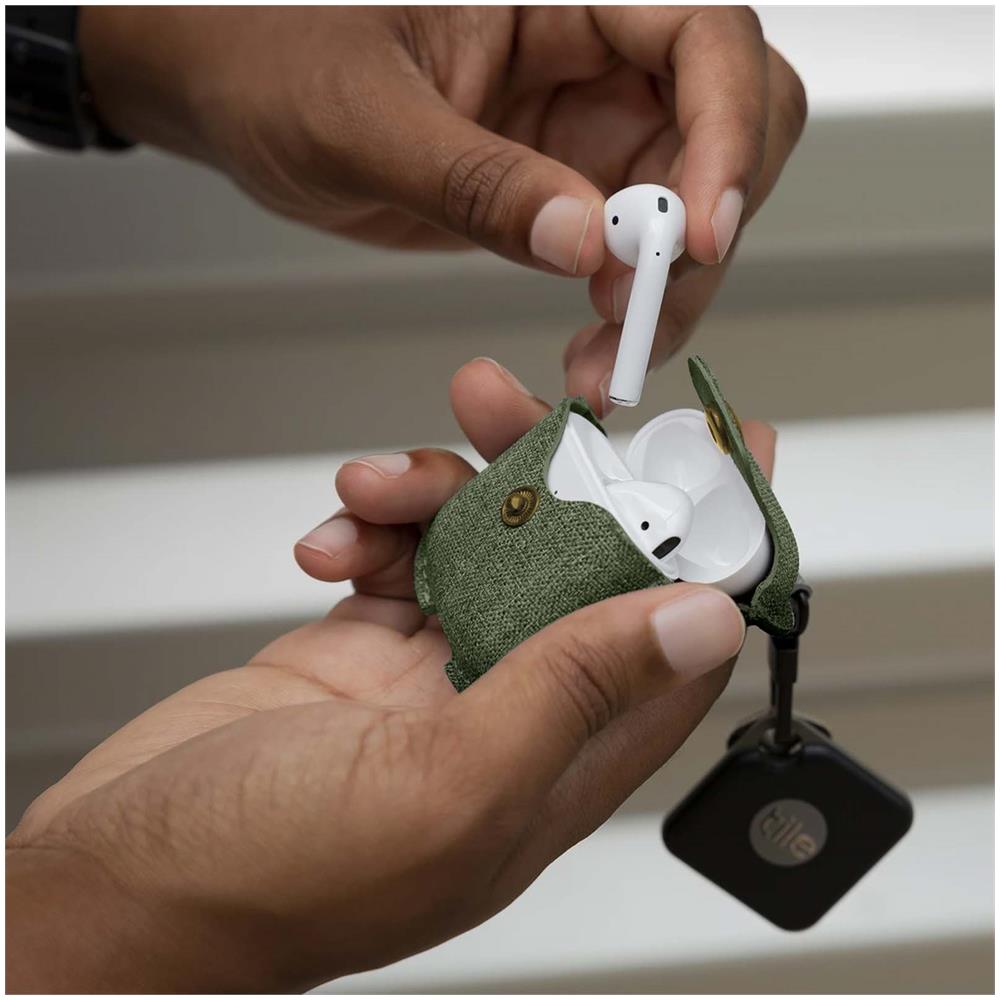 Custodia Per Airpods In Tessuto Twill Con Clip Girevole, Verde - Foto 2