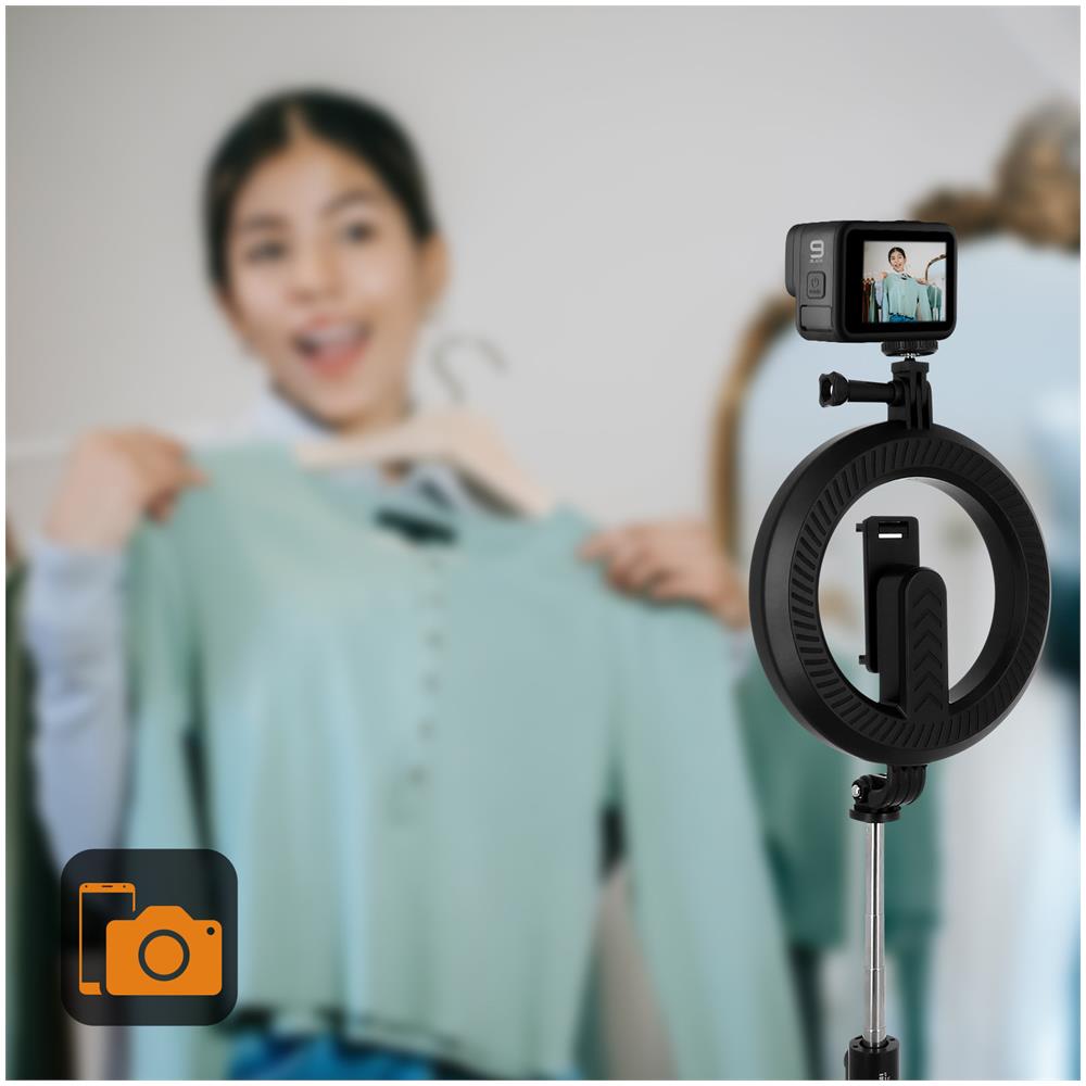 Asta Da Selfie Smartphone Ring Light Treppiedi Comando Bluetooth Nera - Foto 2