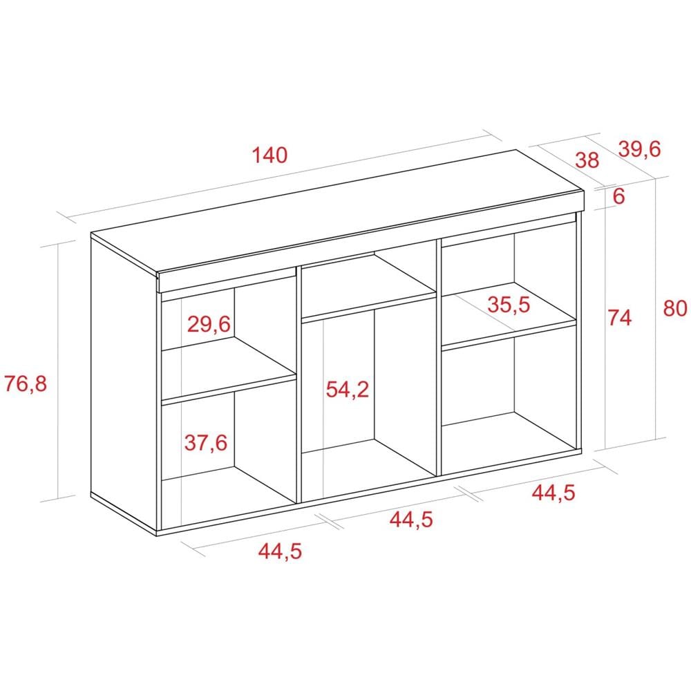 Credenza Soggiorno Sala Da Pranzo Ufficio Colore ''rovere / nero'' 3 Ante 1 Vuoto 81x140x40 Cm, Nordico - Foto 4