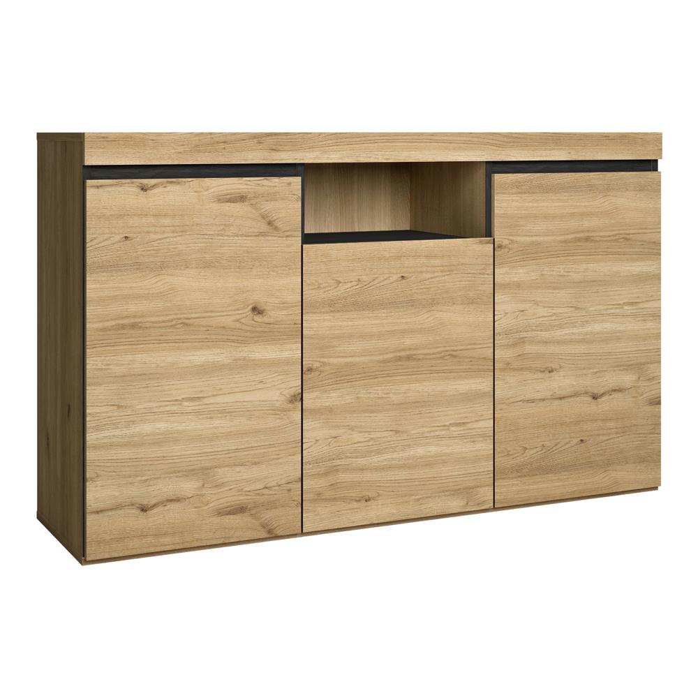 Credenza Soggiorno Sala Da Pranzo Ufficio Colore ''rovere / nero'' 3 Ante 1 Vuoto 81x140x40 Cm, Nordico - Foto 1