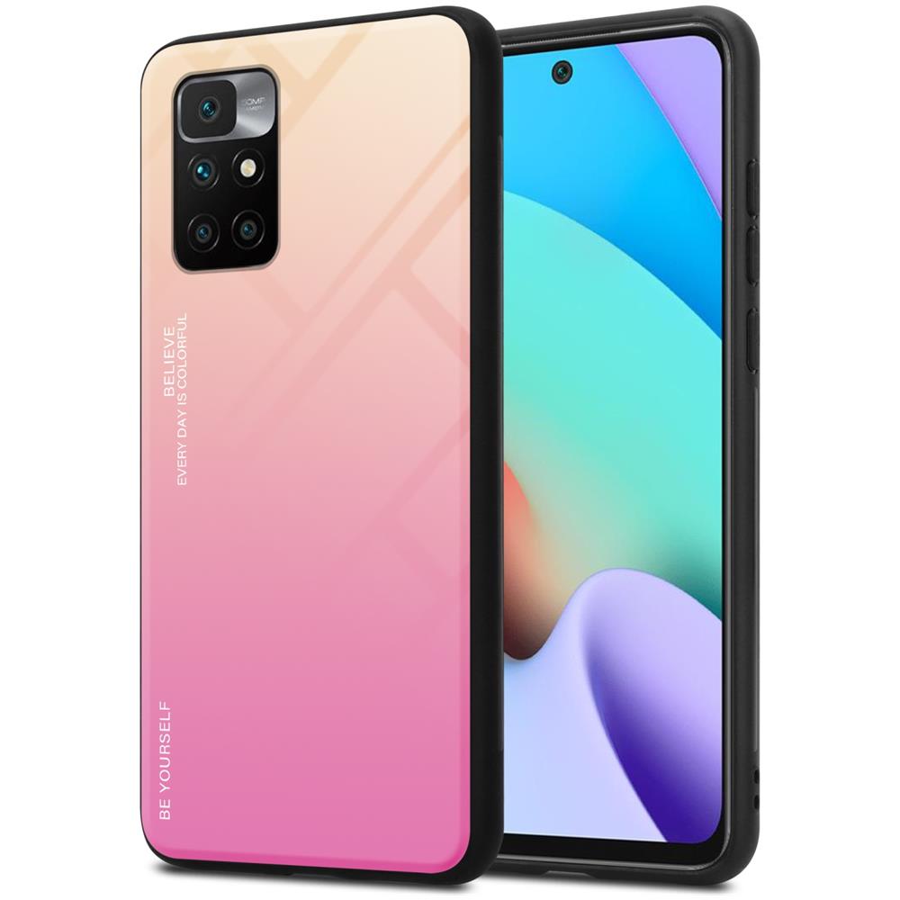 Custodia Compatibile Con Xiaomi Redmi 10 / Redmi Note 11 4g In Giallo - Rosa - Coperchio Protettivo Bicolore In Vetro Temperato E Silicone Tpu - Foto 1
