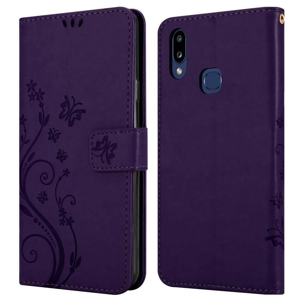 Custodia Compatibile Con Samsung Galaxy A10s In Lilla Scuro Fiore - Coperchio Protettivo In Design Floreale Con Chiusura Magnetica, Funzione Stand E Slot Per Carte - Foto 8