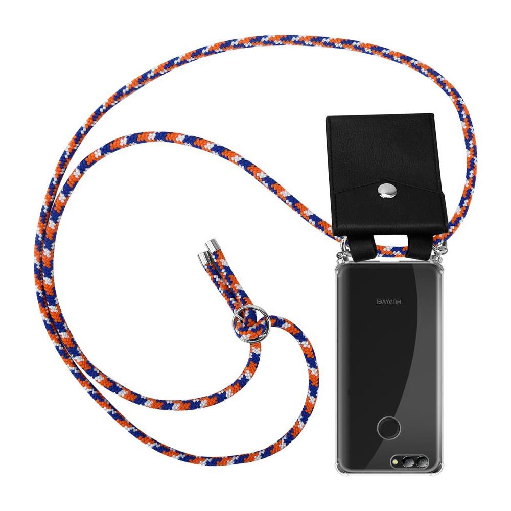 Catena Di Telefoni Cellulari Compatibile Con Huawei Nova 2 In Arancio Blu Bianco - Coperchio Protettivo In Silicone Con Anelli D'argento, Cinturino In Corda E Custodia Staccabile - Foto 1