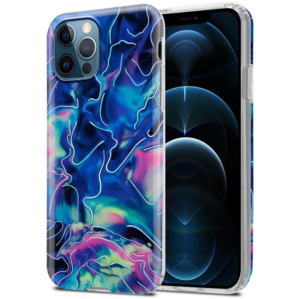 Custodia Compatibile Con Apple Iphone 12 Pro Max In Marmo Rosa Blu No. 17 - Coperchio Protettivo In Silicone Tpu Con Motivo A Mosaico - Foto 1