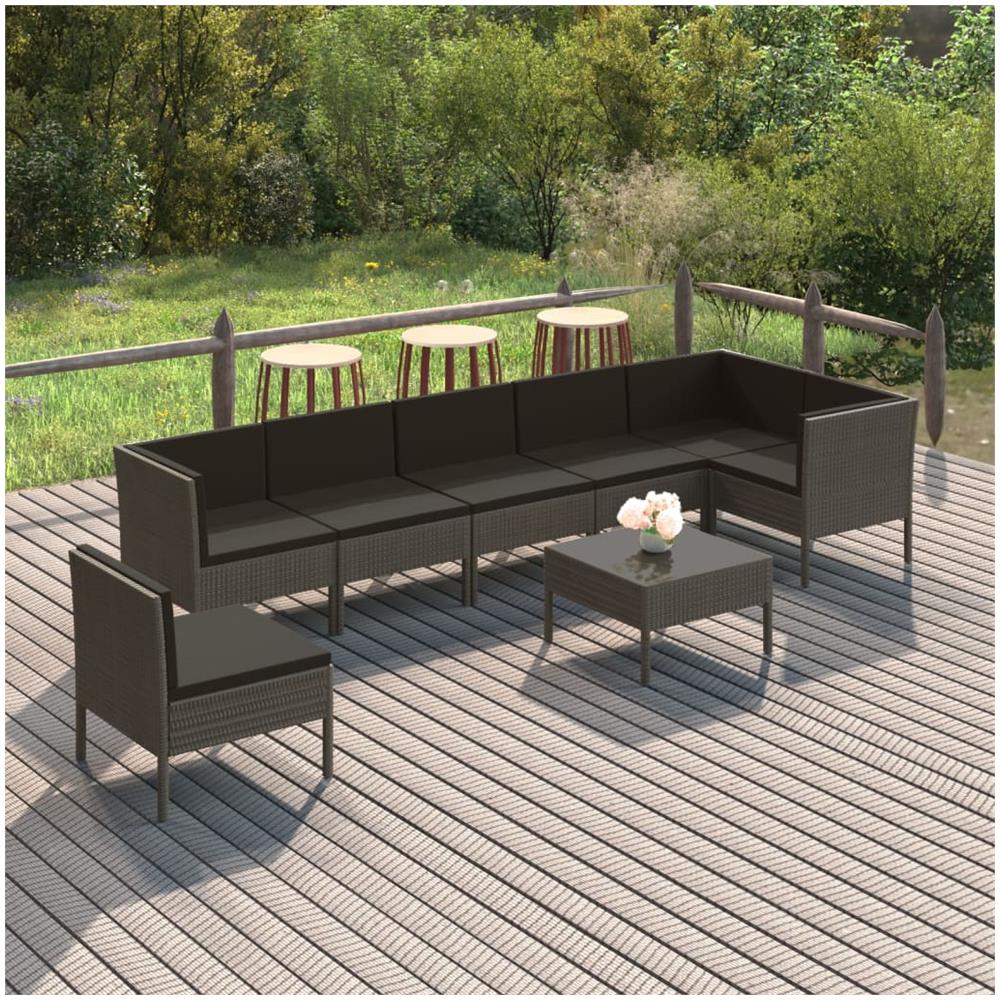 Set Divani Da Giardino 8 Pz Con Cuscini In Polyrattan Grigio - Foto 1