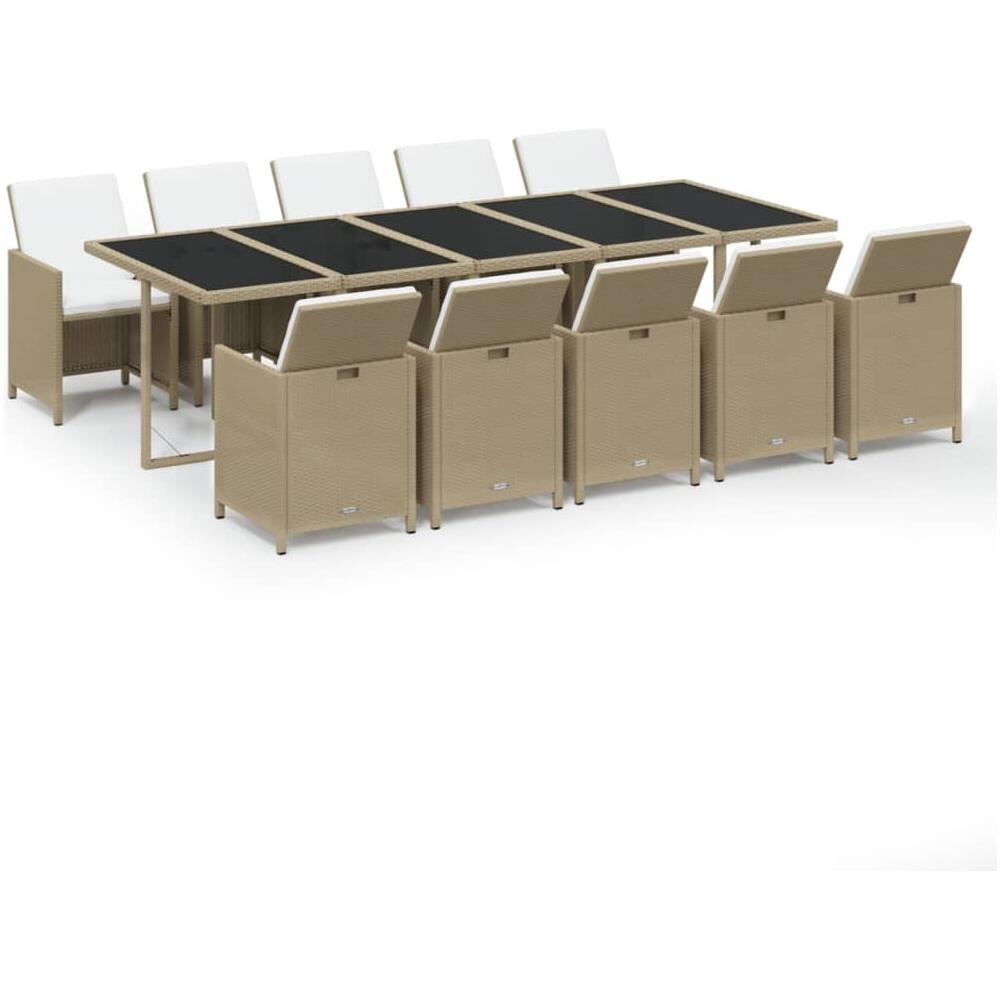 Set Da Pranzo Per Giardino 11pz Con Cuscini In Polyrattan Beige - Foto 1