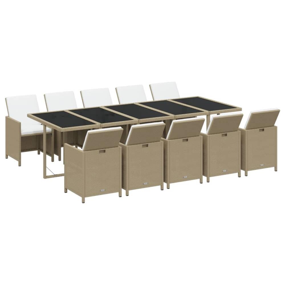 Set Da Pranzo Per Giardino 11pz Con Cuscini In Polyrattan Beige - Foto 2