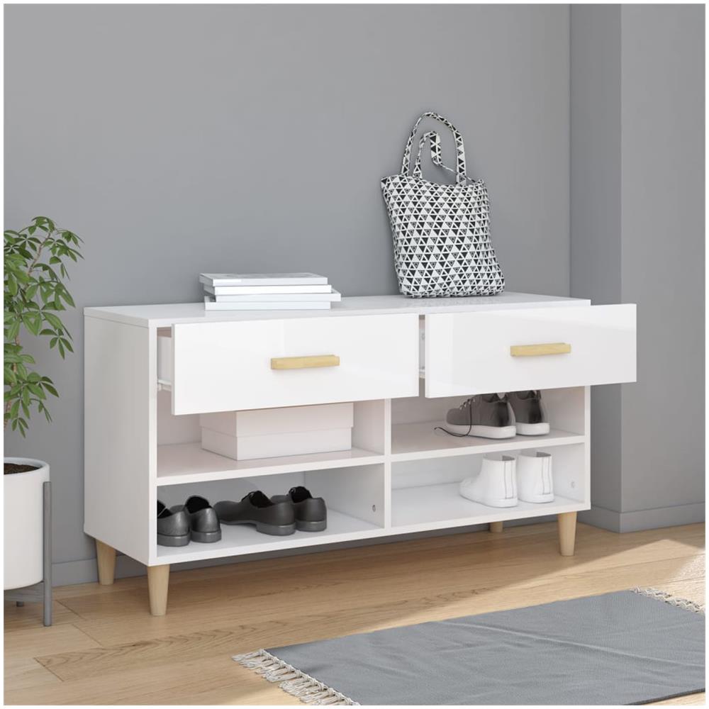 Scarpiera Bianco Lucido 102x35x55 Cm In Legno Multistrato - Foto 3