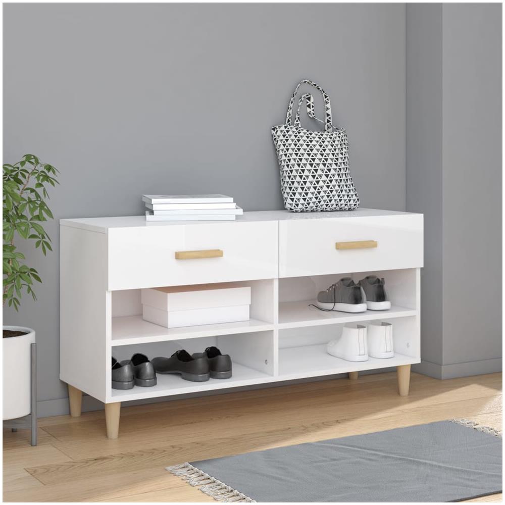 Scarpiera Bianco Lucido 102x35x55 Cm In Legno Multistrato - Foto 1