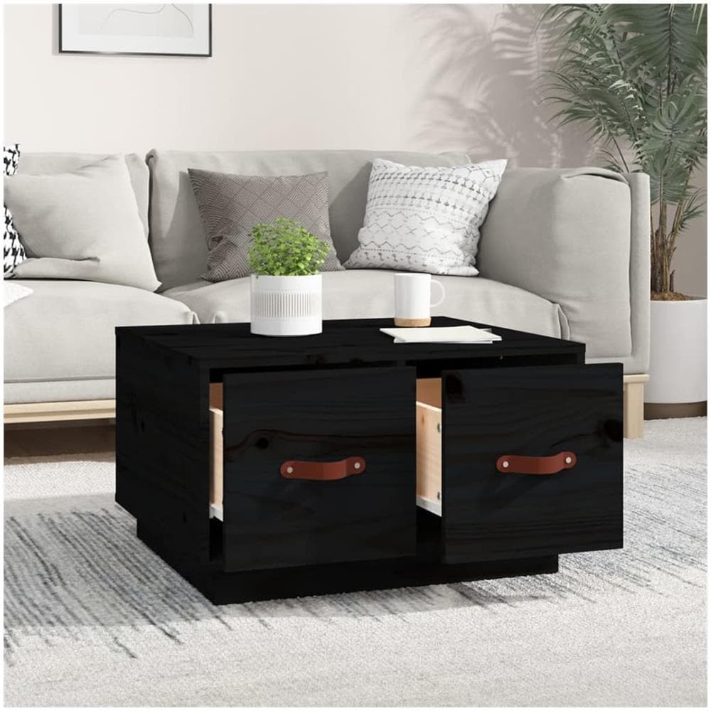 Tavolino Da Salotto Nero 60x53x35 Cm Legno Massello Di Pino - Foto 3