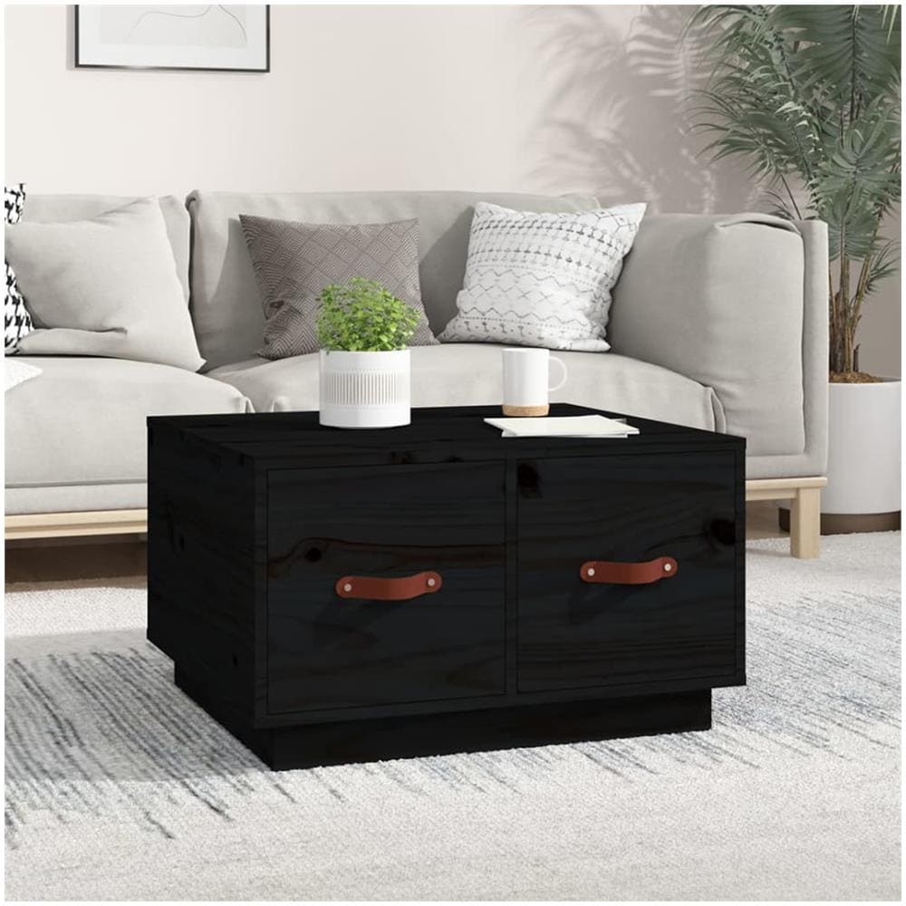 Tavolino Da Salotto Nero 60x53x35 Cm Legno Massello Di Pino - Foto 1