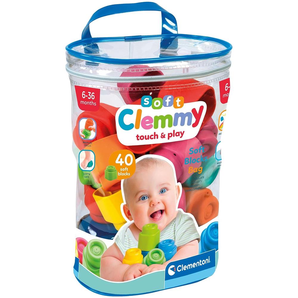 Sacca 40 Set Costruzioni Prima Infanzia, Mattoncini Morbidi Clemmy Impilabili 100% Lavabili 6-36 Mesi - Foto 1