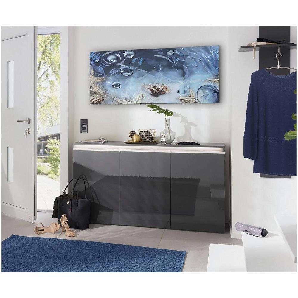 Credenza Pino, Madia Da Cucina A 3 Ante, Buffet Da Soggiorno, 100% Made In Italy, Cm 150x40h81, Antracite Lucido - Foto 1