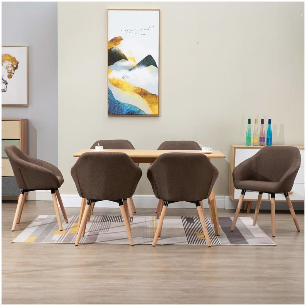 Sedie Da Pranzo 6 Pz Marroni In Tessuto - Foto 1