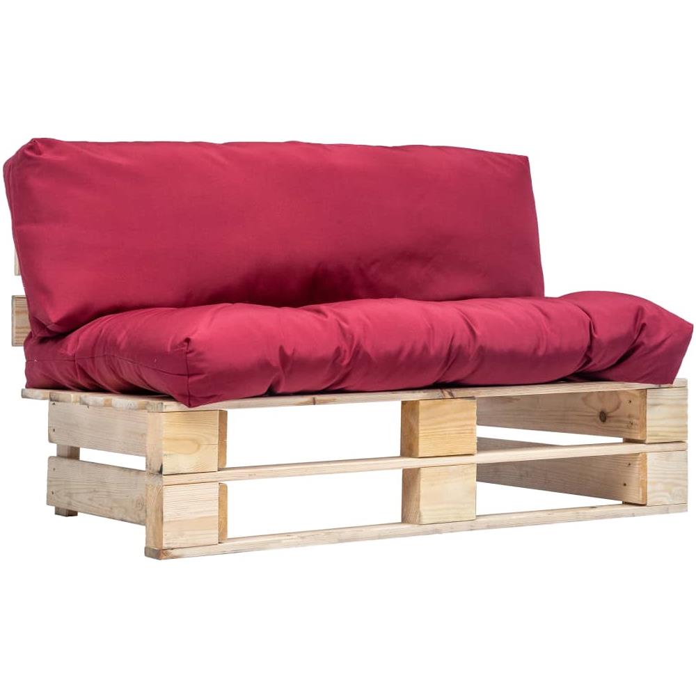 Divano Da Giardino A Pallet Con Cuscini Rossi In Legno Di Pino - Foto 1