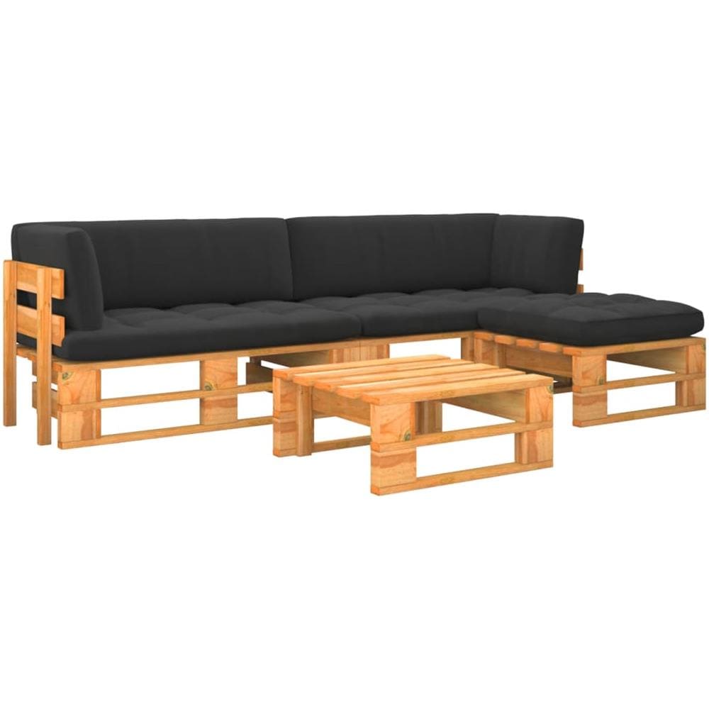 Set Divani a Pallet e Cuscini 4pz Pino Impregnato Marrone Miele - Foto 1