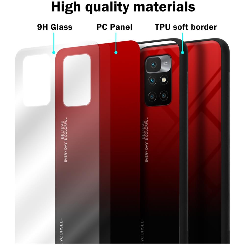 Custodia Compatibile Con Xiaomi Redmi 10 / Redmi Note 11 4g In Rosso - Nero - Coperchio Protettivo Bicolore In Vetro Temperato E Silicone Tpu - Foto 7
