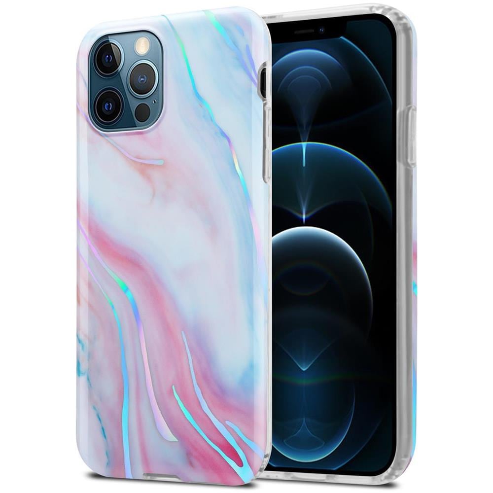Custodia Compatibile Con Apple Iphone 12 Pro Max In Marmo Rosa Bianco No. 15 - Coperchio Protettivo In Silicone Tpu Con Motivo A Mosaico - Foto 1