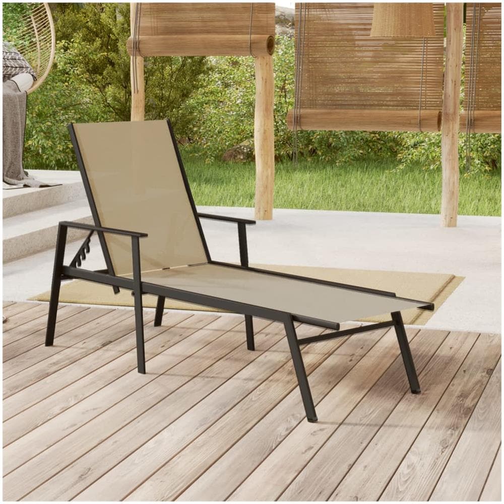 Lettino Prendisole in Acciaio e Textilene Crema - Foto 1