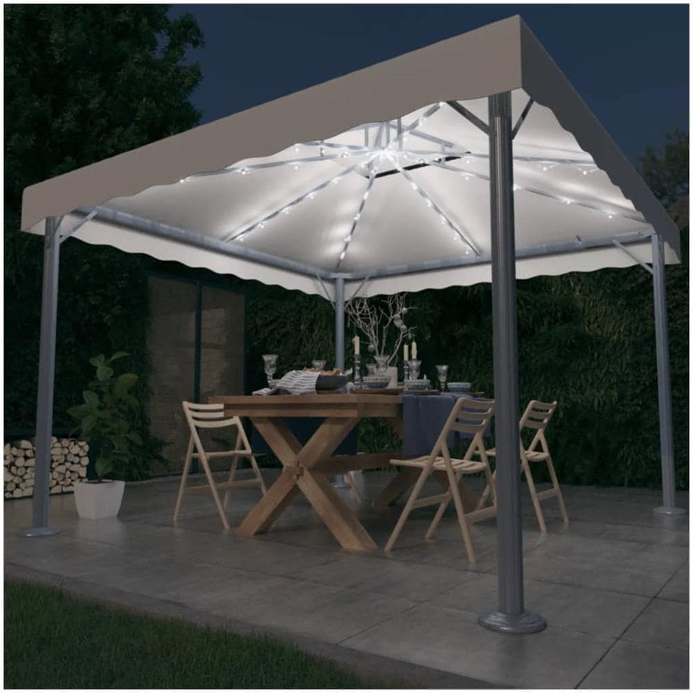 Gazebo Con Stringa Di Luci Led 300x300 Cm Crema In Alluminio - Foto 1