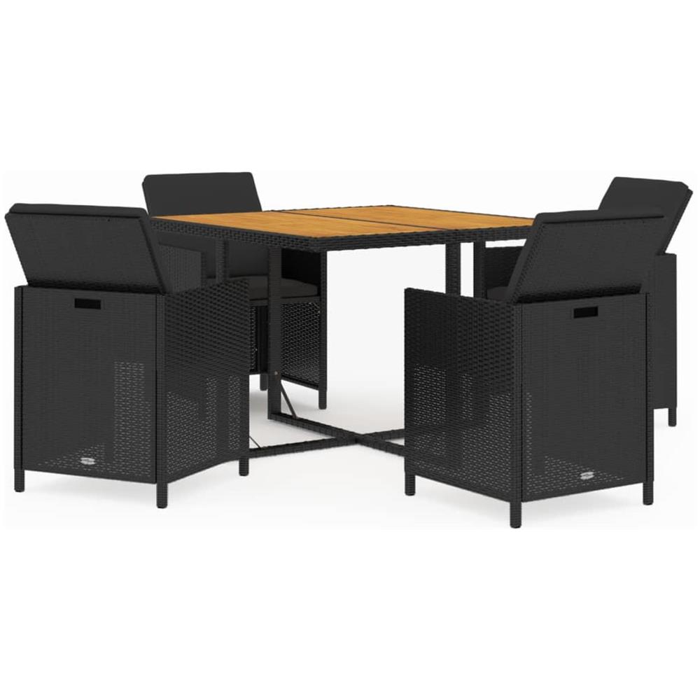 Set Da Pranzo Per Giardino 5pz Con Cuscini In Polyrattan Nero - Foto 2