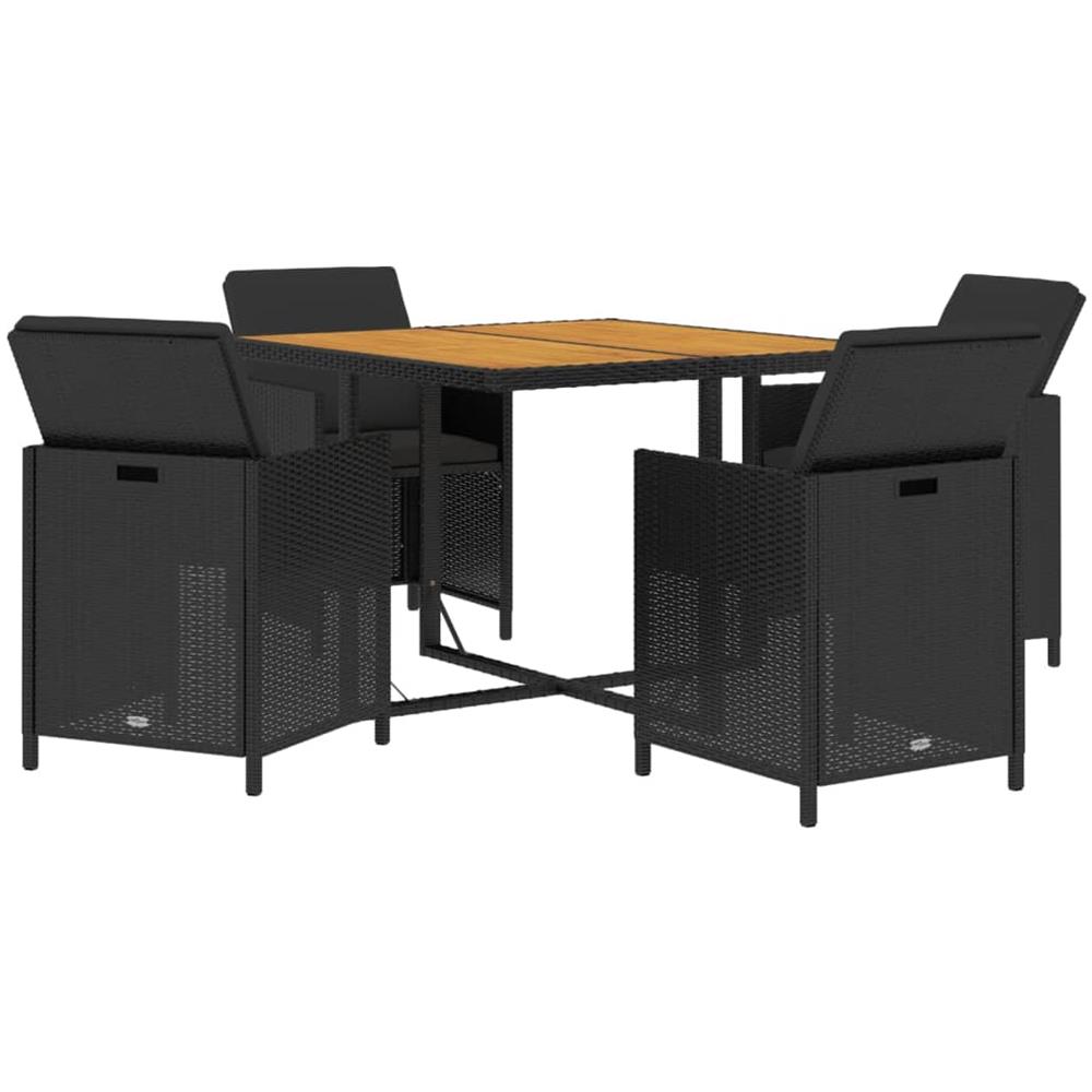 Set Da Pranzo Per Giardino 5pz Con Cuscini In Polyrattan Nero - Foto 3