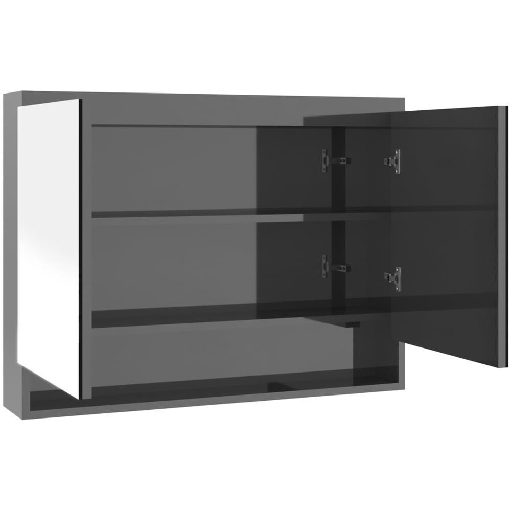 Armadietto A Specchio Per Bagno 80x15x60 Cm Mdf Grigio Lucido - Foto 2