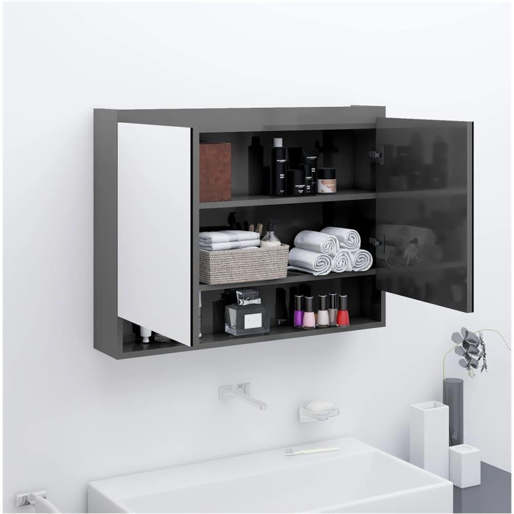 Armadietto A Specchio Per Bagno 80x15x60 Cm Mdf Grigio Lucido - Foto 1
