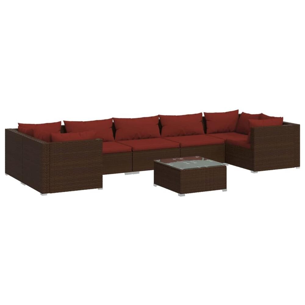 Set Divani Da Giardino 8 Pz Con Cuscini In Polyrattan Marrone - Foto 1
