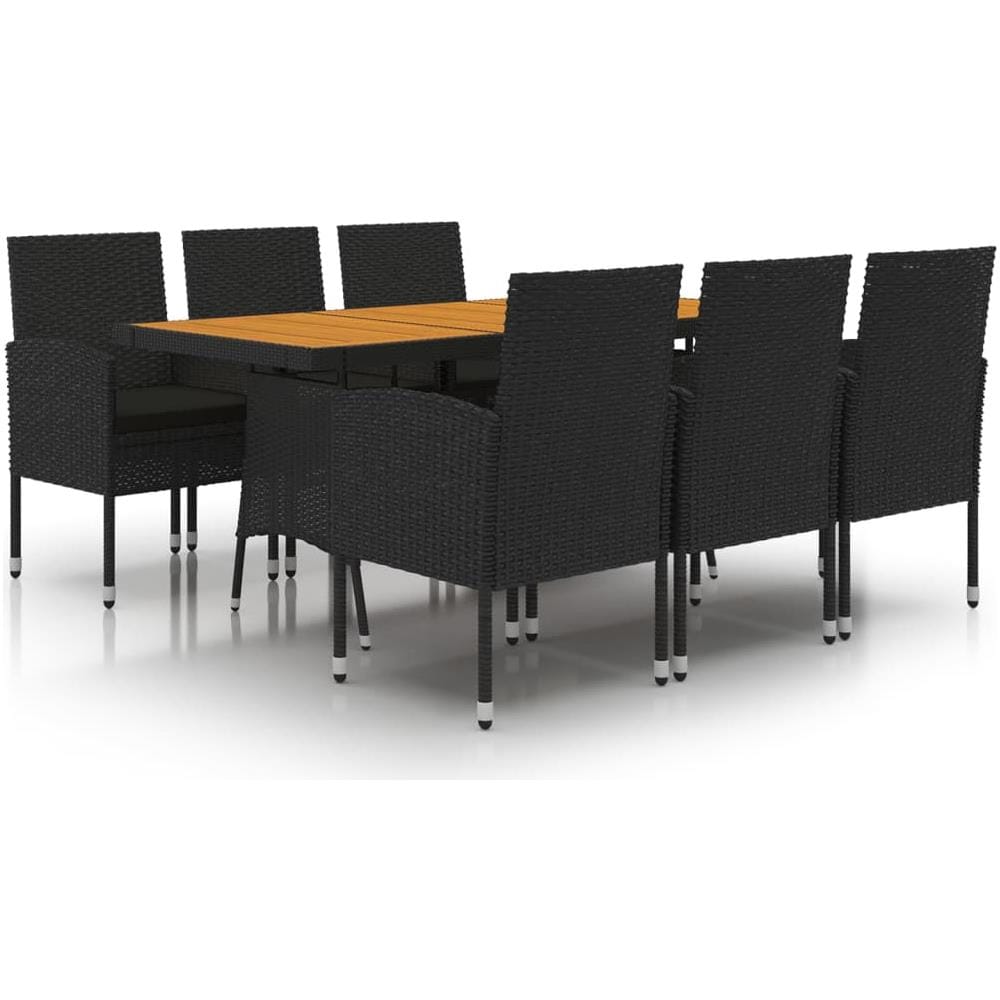 Set Da Pranzo Per Esterni 7 Pz In Polyrattan Nero - Foto 1