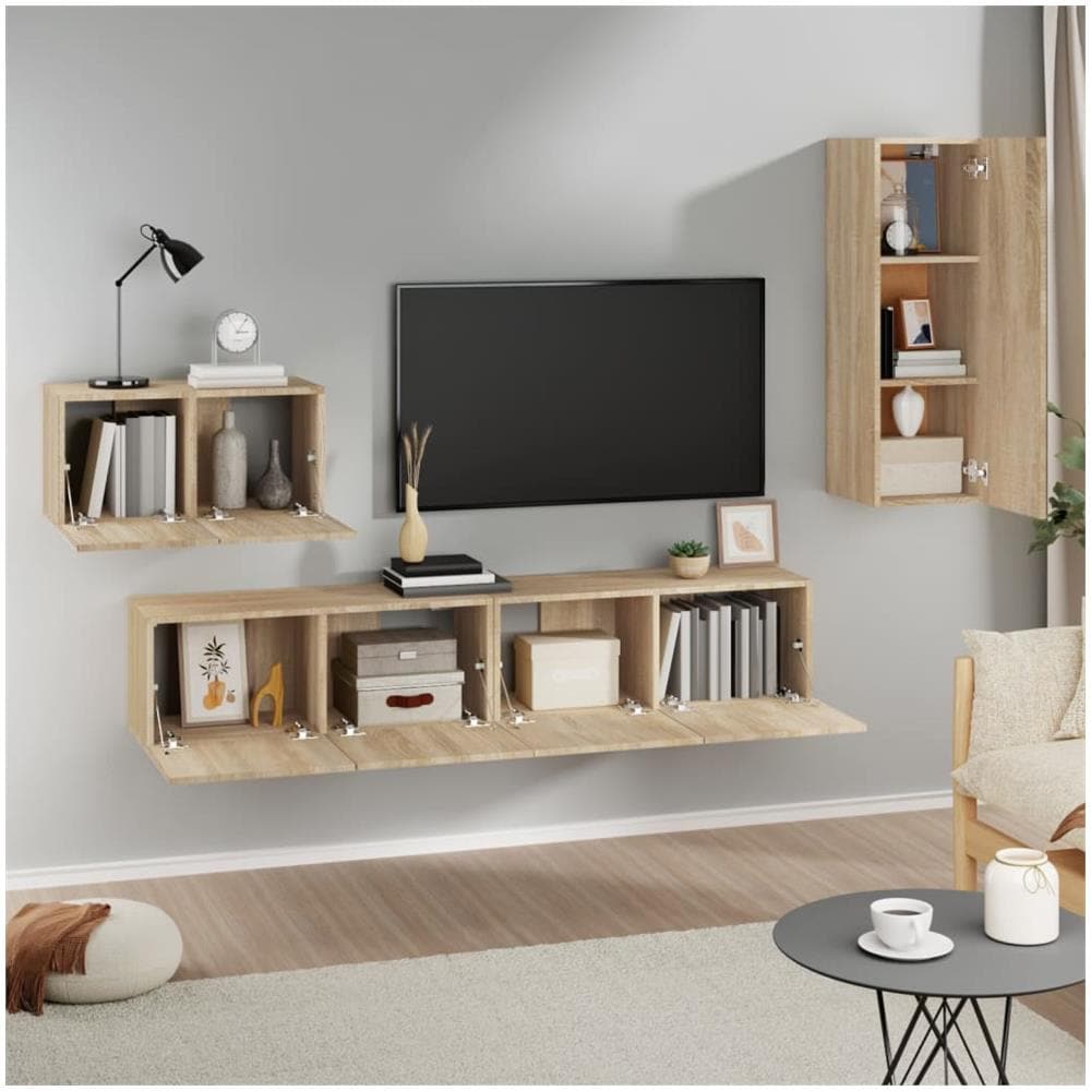 Set Di Mobili Porta Tv 4 Pz Rovere Sonoma In Legno Multistrato - Foto 2