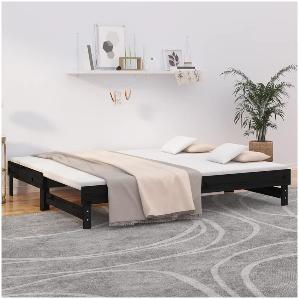 Dormeuse Estraibile Nera 2x (90x200) Cm Legno Massello Di Pino - Foto 1