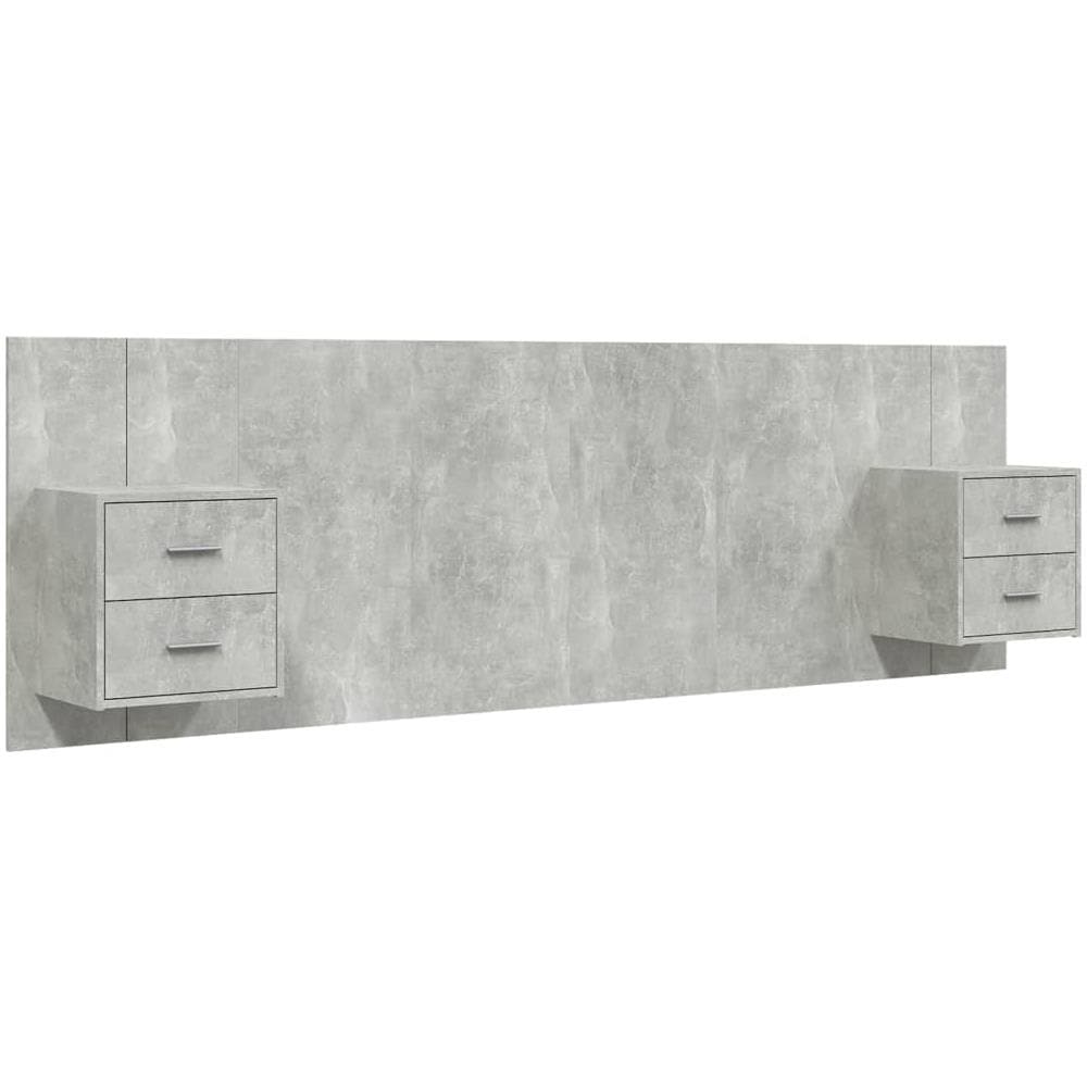 Testiera Letto Con Comodini In Legno Multistrato Grigio Cemento - Foto 2