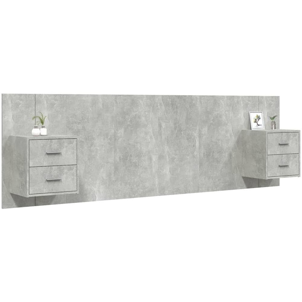 Testiera Letto Con Comodini In Legno Multistrato Grigio Cemento - Foto 3
