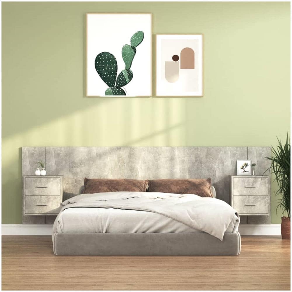 Testiera Letto Con Comodini In Legno Multistrato Grigio Cemento - Foto 1