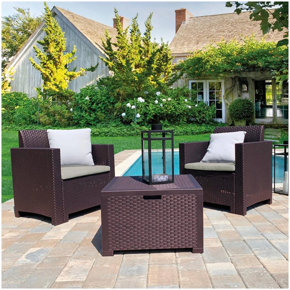 Set Salotto Da Esterno Neptune, Set Da Giardino Con Cuscini, Salottino Indoor E Outdoor Effetto Rattan, 100% Made In Italy, Marrone - Foto 1